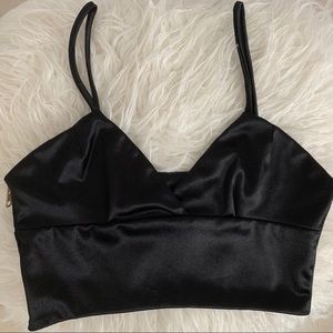 Black Satin Crop Top
